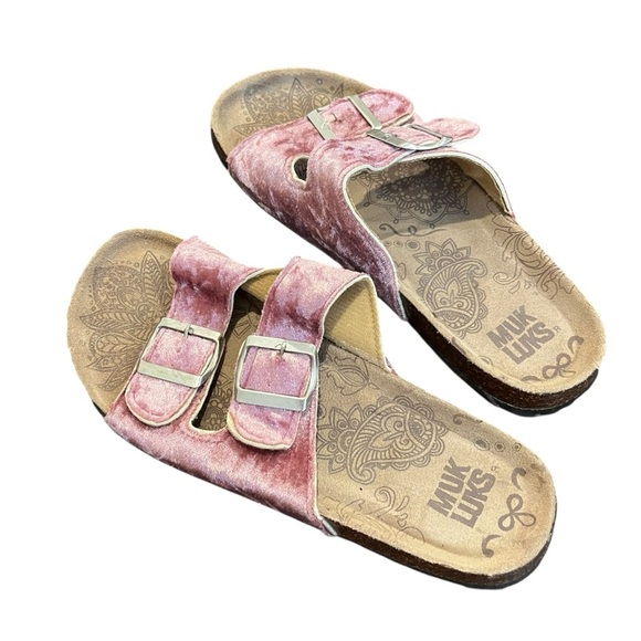 Muk Luks mauve purple pink velour sandals shoes like new 9 - Picture 2 of 4